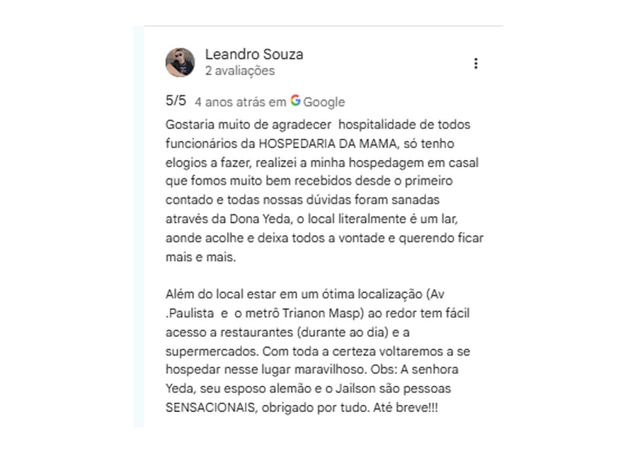 Avaliação de hóspede sobre a casa