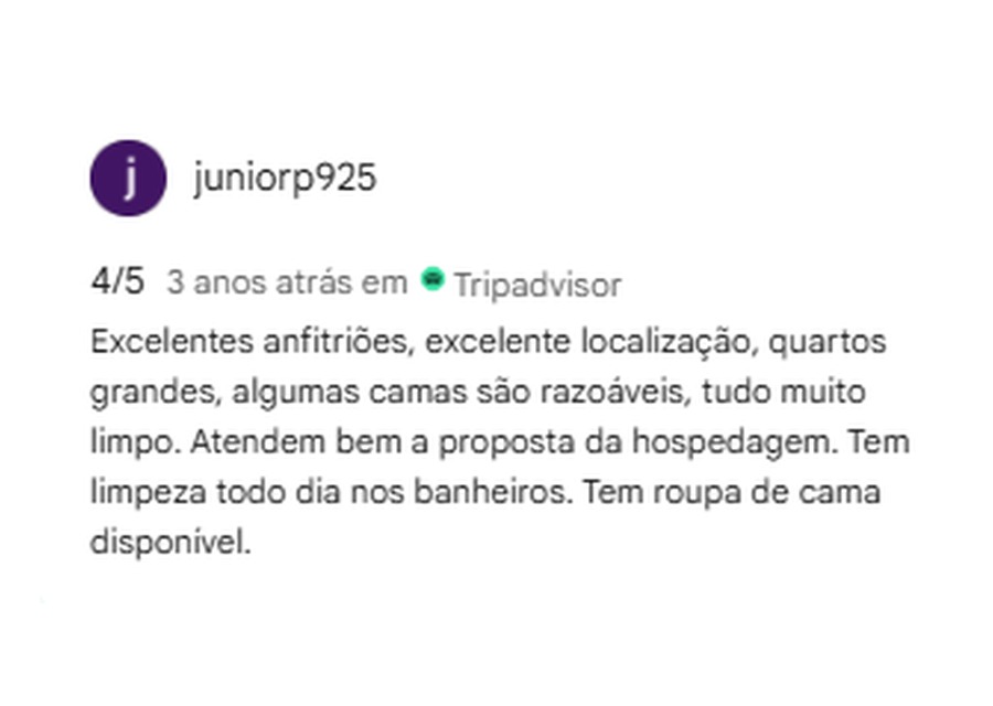 Avaliação de hóspede no Tripadvisor